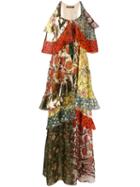 Roberto Cavalli Ruffle Tier Printed Maxi Dress, Women's, Size: 40, Red, Silk/polyester