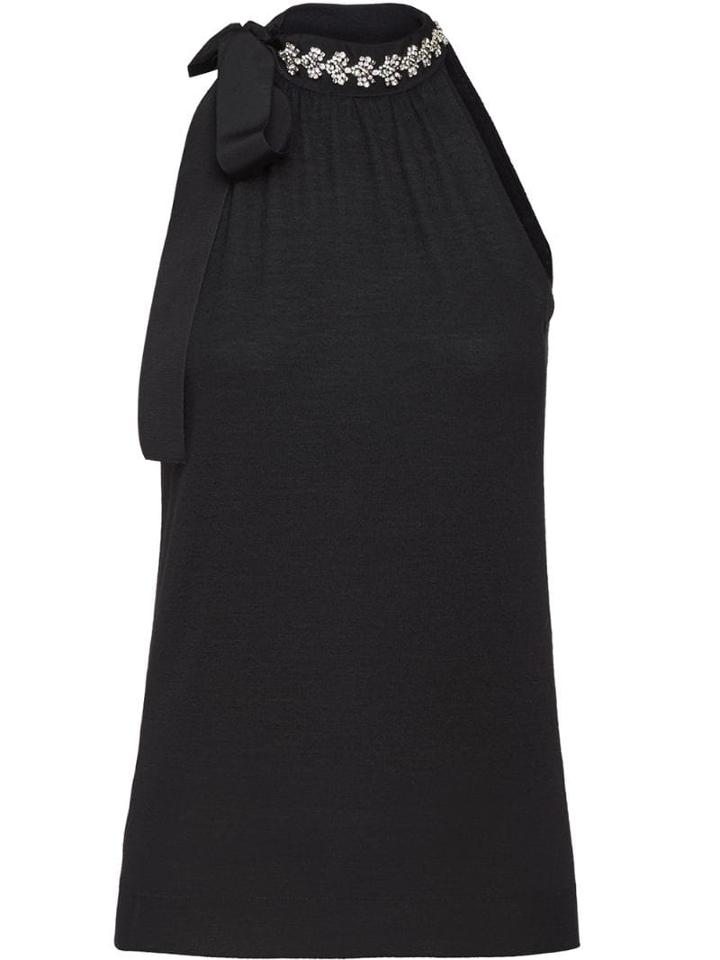 Prada Embellished Neck Tie Top - Black