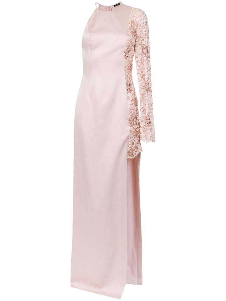Tufi Duek Lace Panel Gown - Pink & Purple