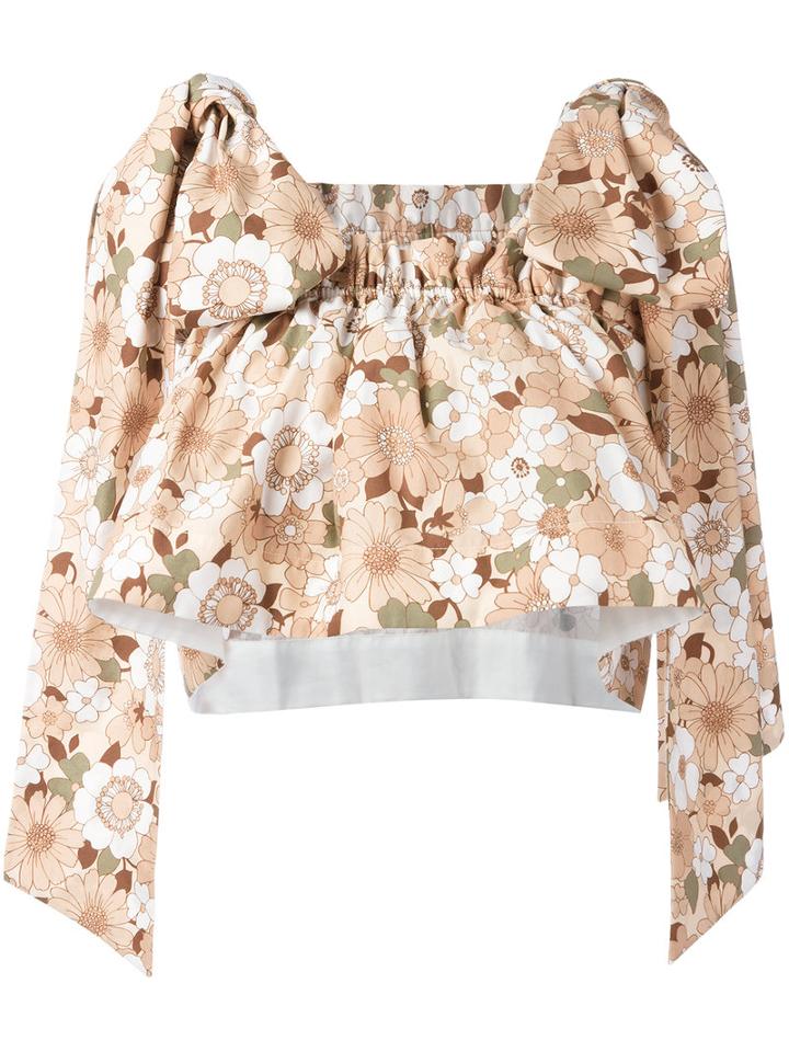 Chloé - Floral Bow Crop Top - Women - Cotton - 34, Nude/neutrals, Cotton