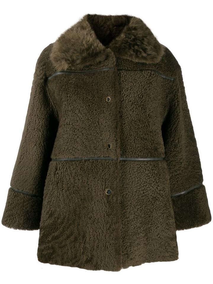 Yves Salomon Meteo Curly Shearling Coat - Green