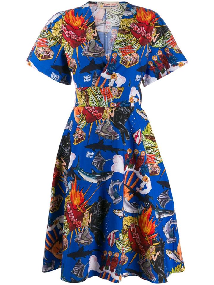 Esteban Cortazar Popular De Lujo Print Dress - Blue