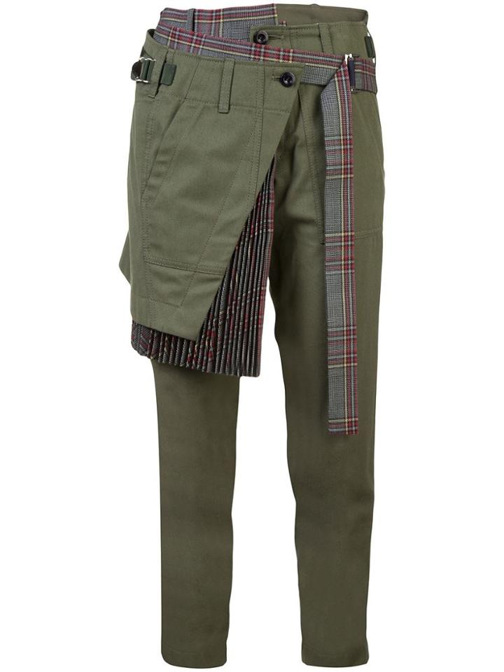 Sacai Layered Front Cropped Trousers - Green