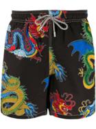 Mc2 Saint Barth Dragon Print Swim Shorts - Black