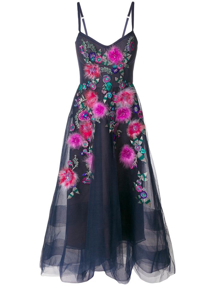Marchesa Notte Floral Embellished Gown - Blue