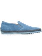 Tod S Braided Trim Slip-on Sneakers, Men's, Size: 8, Blue, Calf Leather/leather/rubber