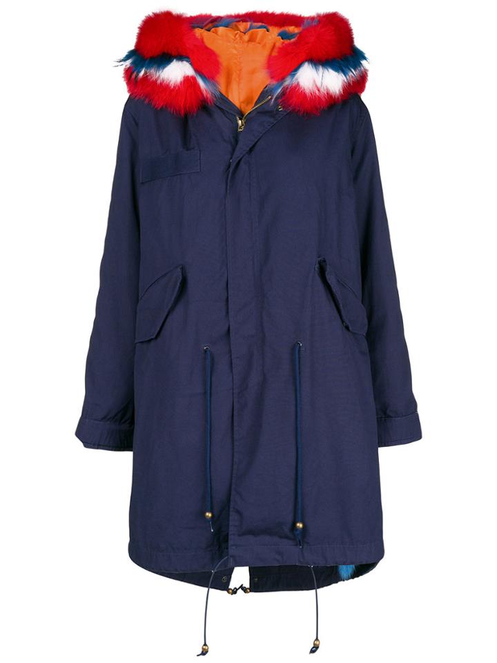 Liska Contrast Fur Hood Parka Coat - Blue