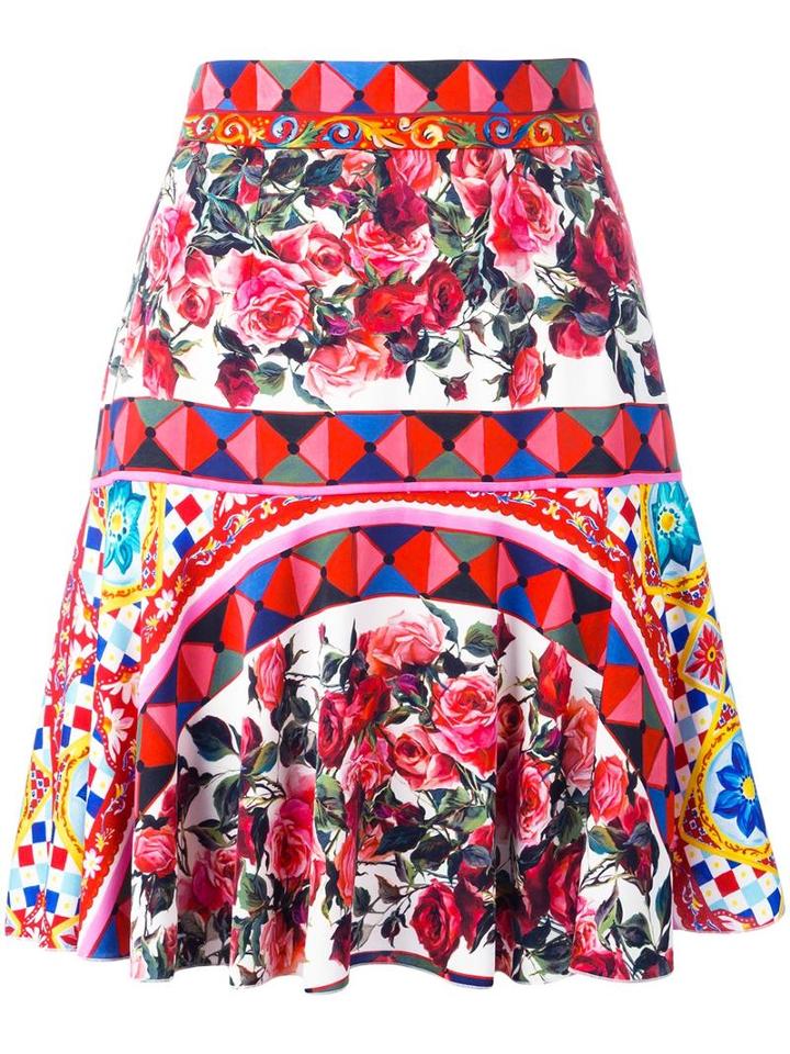 Dolce & Gabbana Mambo Print Pleated Skirt, Women's, Size: 40, Silk/spandex/elastane