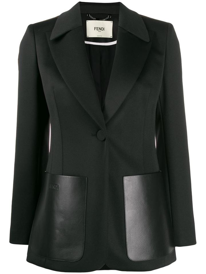 Fendi Oversized Leather Pockets Blazer - Black