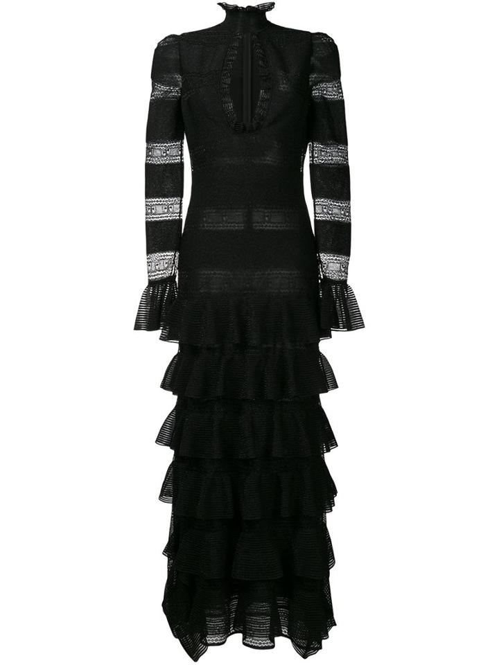 Alexander Mcqueen Tiered Lace Knit Gown, Women's, Size: Small, Black, Silk/polyester/rayon