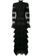 Alexander Mcqueen Tiered Lace Knit Gown, Women's, Size: Small, Black, Silk/polyester/rayon