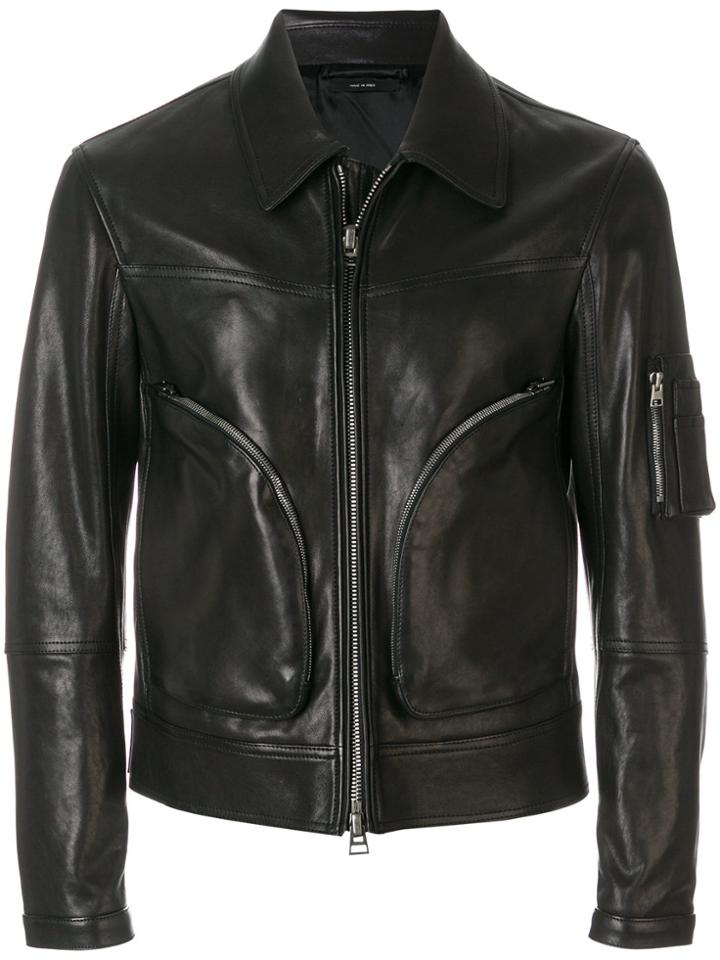 Tom Ford Collared Zip Front Biker Jacket - Black