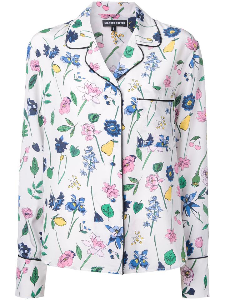 Markus Lupfer Floral Print Shirt, Women's, Size: Small, White, Silk