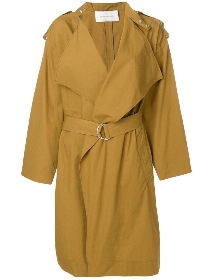 Cédric Charlier Wide Lapel Trench Coat - Brown