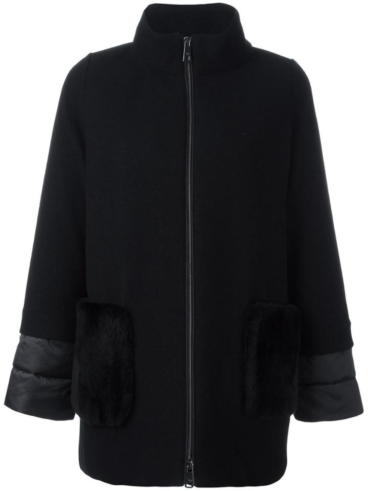 Fay High Neck Zipped Coat - Black
