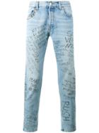 Gucci Punk Printed Jeans, Men's, Size: 34, Blue, Brass/cotton