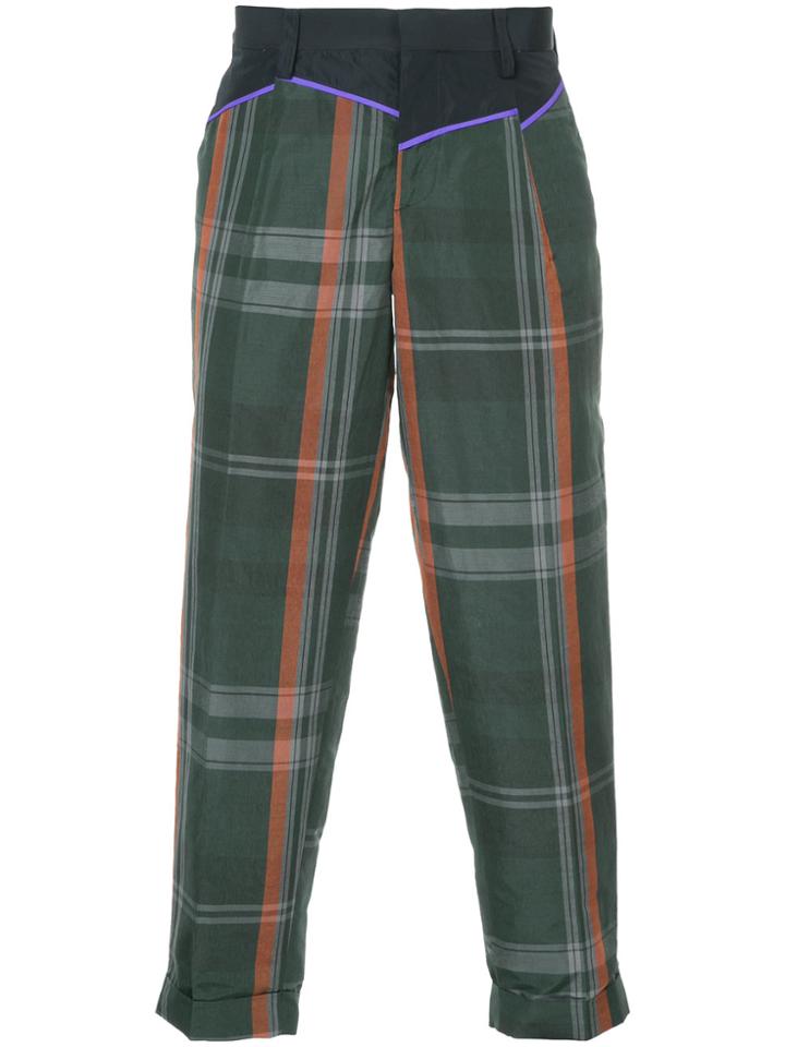 Kolor Asymmetric Plaid Cropped Trousers - Green