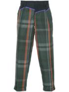 Kolor Asymmetric Plaid Cropped Trousers - Green
