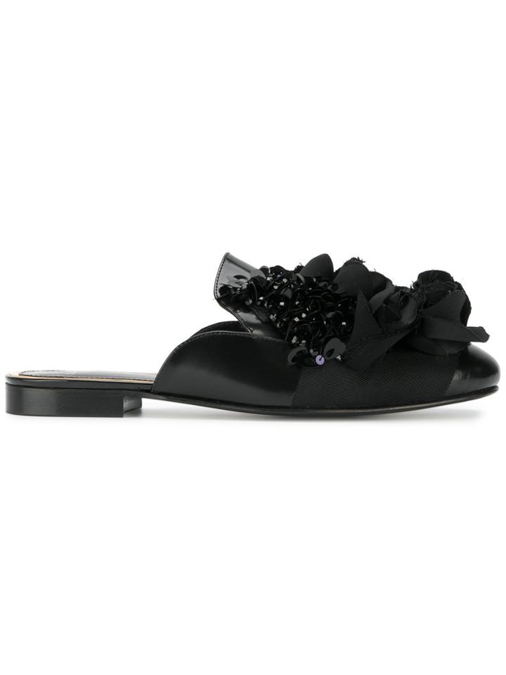 Lanvin Floral Embellished Mules - Black