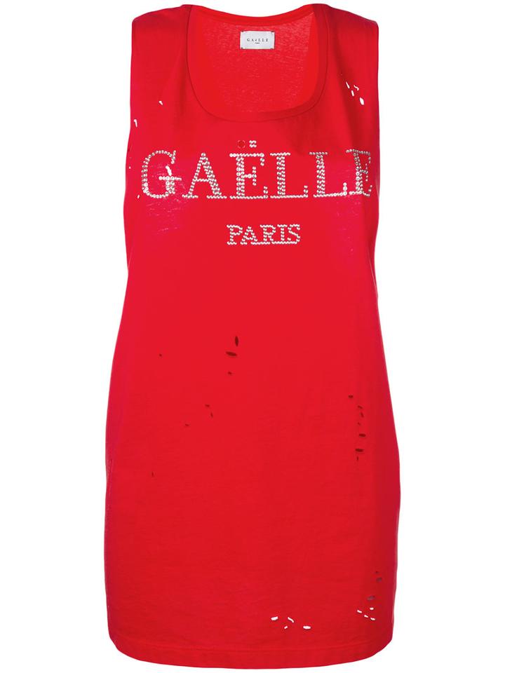 Gaelle Bonheur - Metallic Logo Elongated Tank - Women - Cotton - 0, Red, Cotton