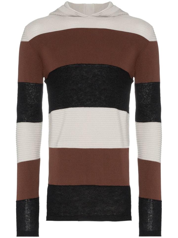 Rick Owens Striped Knitted Virgin Wool Mohair Blend Hoodie -