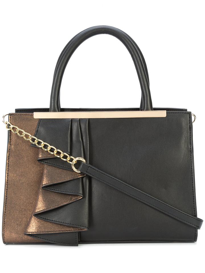 Christian Siriano Metallic Draped Detail Tote - Black