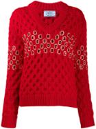 Prada Jewelled Knitted Jumper - Red