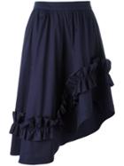 Cédric Charlier Asymmetric Ruffle-trim Skirt, Women's, Size: 42, Blue, Cotton/other Fibers