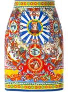 Dolce & Gabbana Carretto Siciliano Print Skirt, Women's, Size: 40, Red, Silk/spandex/elastane