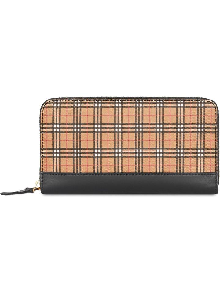 Burberry Small Scale Check And Leather Ziparound Wallet - Yellow &