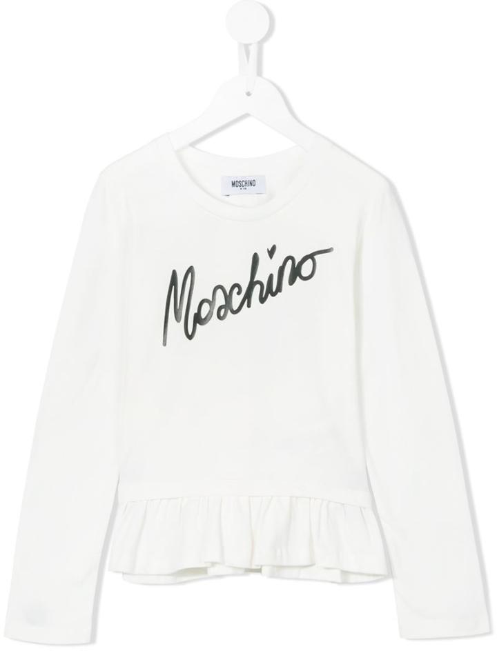 Moschino Kids Logo Printed Peplum Top, Girl's, Size: 10 Yrs, White
