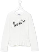 Moschino Kids Logo Printed Peplum Top, Girl's, Size: 10 Yrs, White