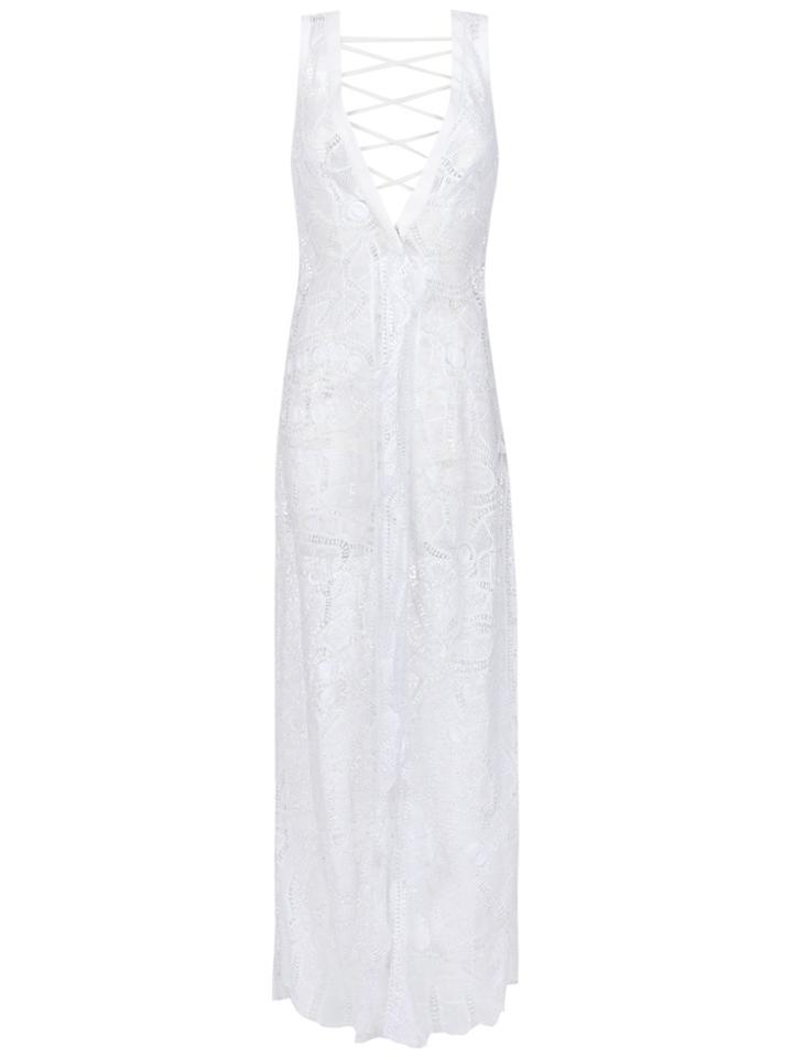 Martha Medeiros Lace Long Beach Dress - White