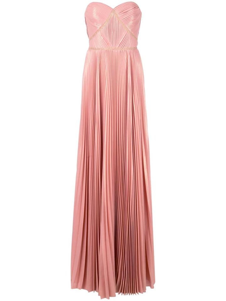 Marchesa Notte Long Pleated Dress - Pink