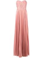 Marchesa Notte Long Pleated Dress - Pink