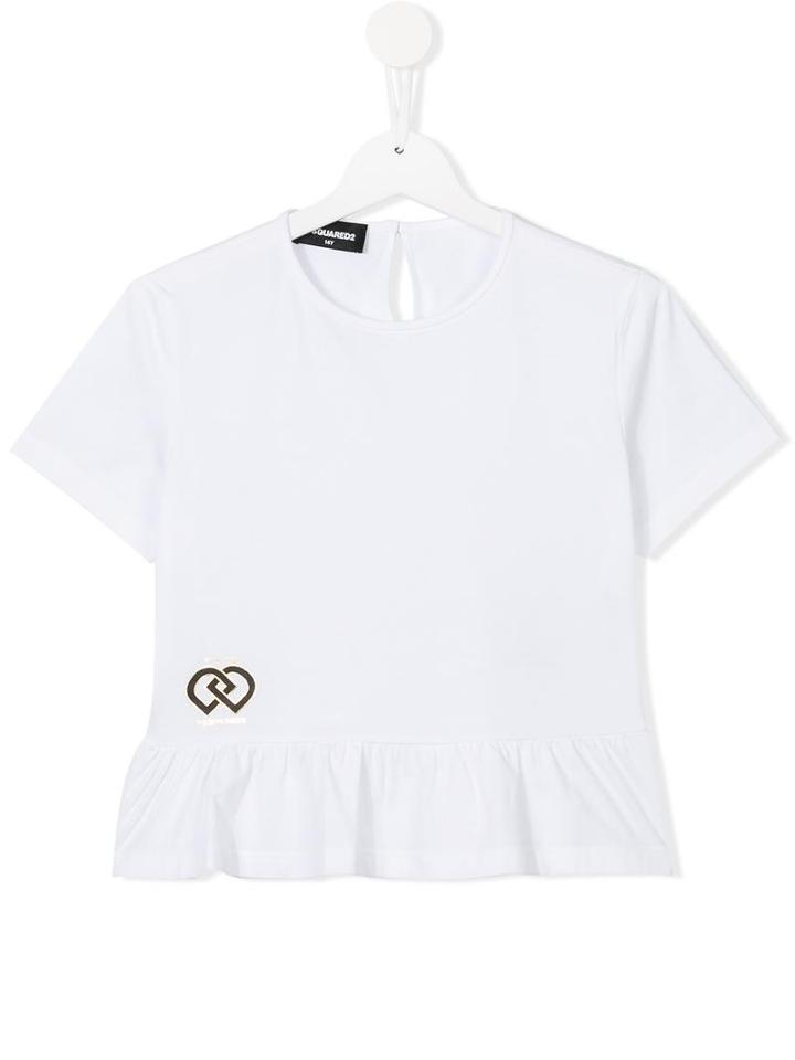 Dsquared2 Kids Logo Print Peplum Top, Girl's, Size: 14 Yrs, White