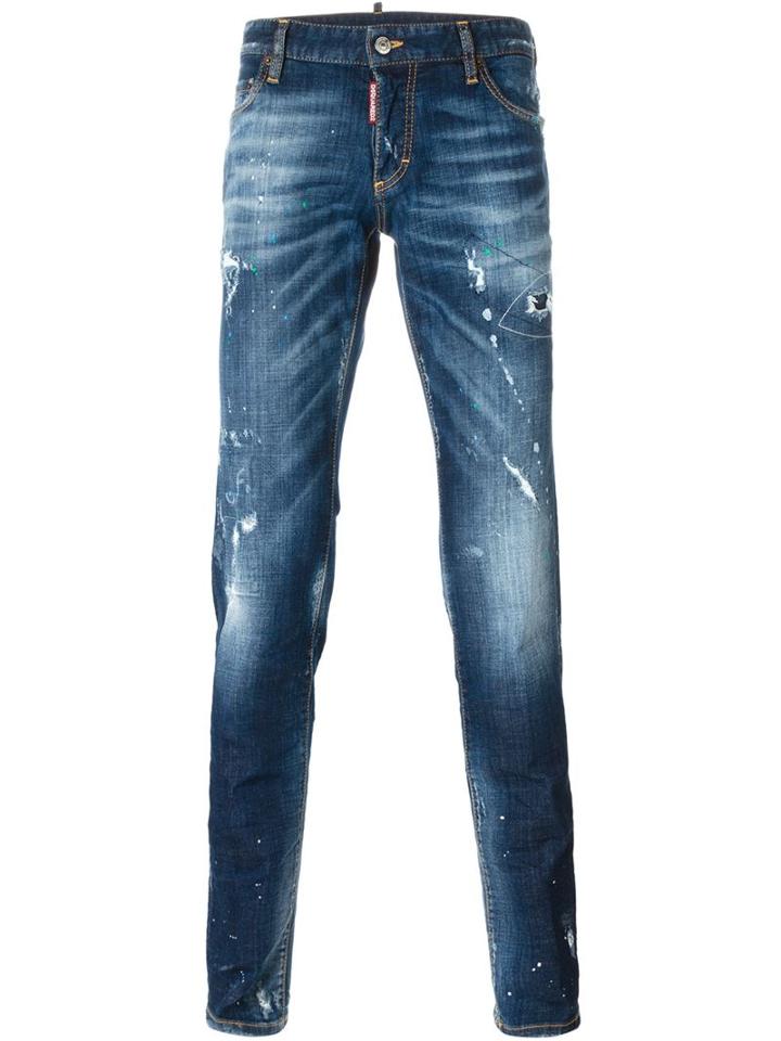 Dsquared2 Slim Jeans, Men's, Size: 44, Blue, Cotton/spandex/elastane/polyester/calf Leather