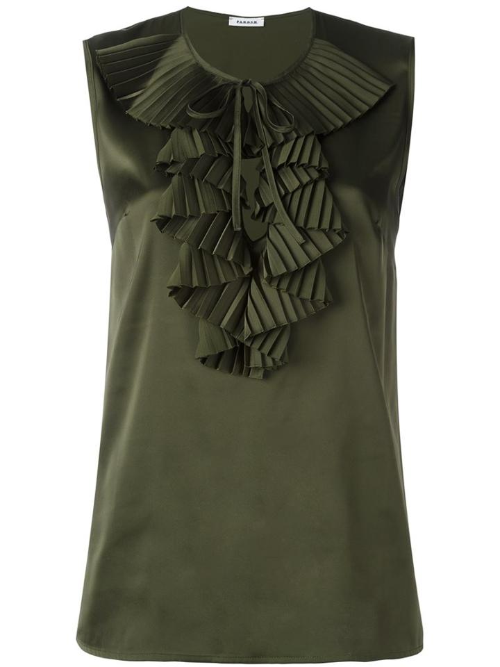 P.a.r.o.s.h. Sleeveless Ruffle Blouse, Women's, Size: Small, Green, Polyester