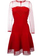 Piccione. Piccione - Sheer Panel Flared Dress - Women - Polyester/viscose - 40, Red, Polyester/viscose
