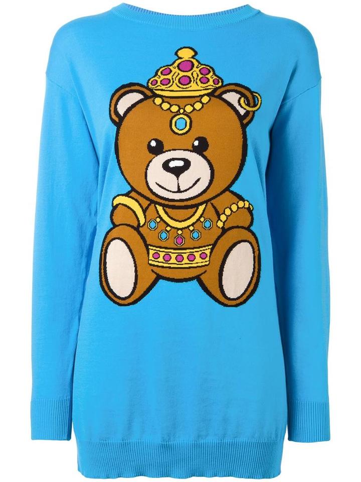 Moschino Bear Intarsia Jumper, Women's, Size: Small, Blue, Cotton