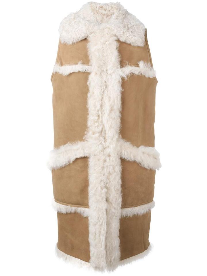 Meteo By Yves Salomon Sleeveless Mid Coat, Women's, Size: 38, Nude/neutrals, Lamb Skin/lamb Fur