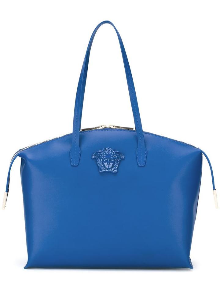 Versace Palazzo Medusa Curved Shoulder Bag, Women's, Blue, Calf Leather