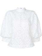 Ganni Bishop Sleeves Perforated Blouse - White