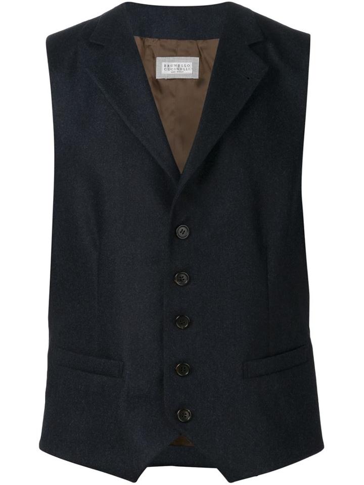 Brunello Cucinelli Notched Lapels Waistcoat, Men's, Size: 50, Blue, Wool
