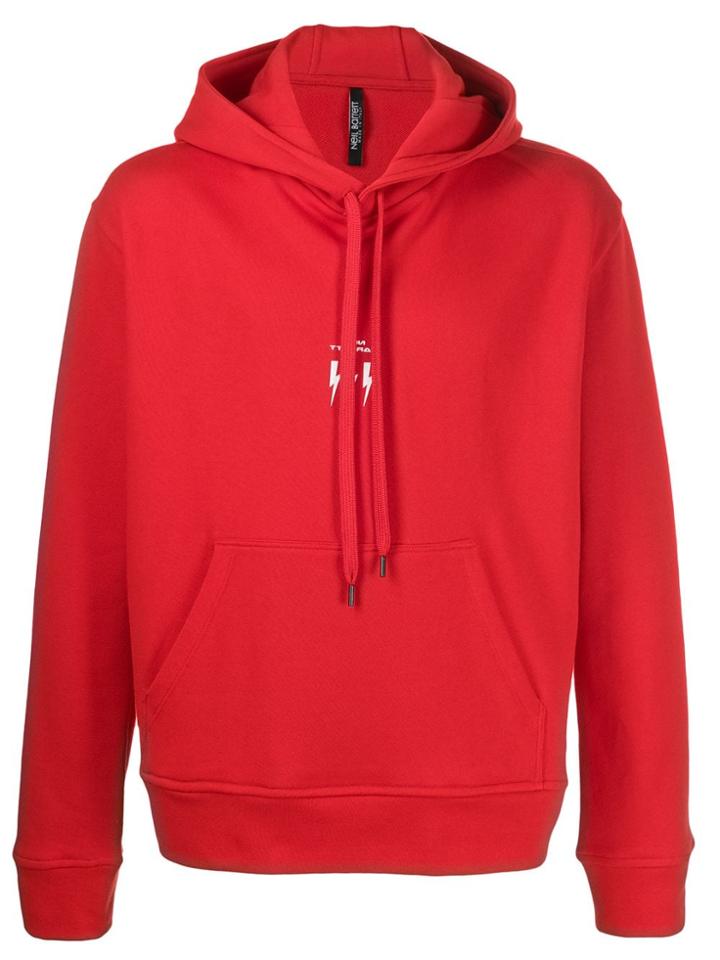 Neil Barrett Lightning Bolt Print Hoodie - Red