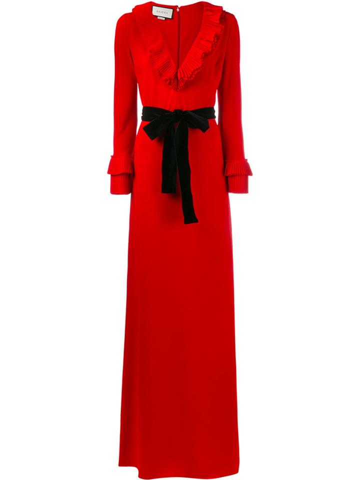 Gucci Pleated Ruffle Gown - Red