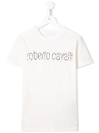 Roberto Cavalli Junior Teen Crystal Embellished Logo T-shirt - White