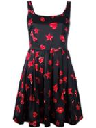 Moschino Heart Print Skater Dress, Women's, Size: 42, Black, Viscose