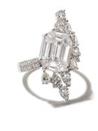 As29 18kt White Gold Illusion Large Asymmetrical Diamond Ring - Silver