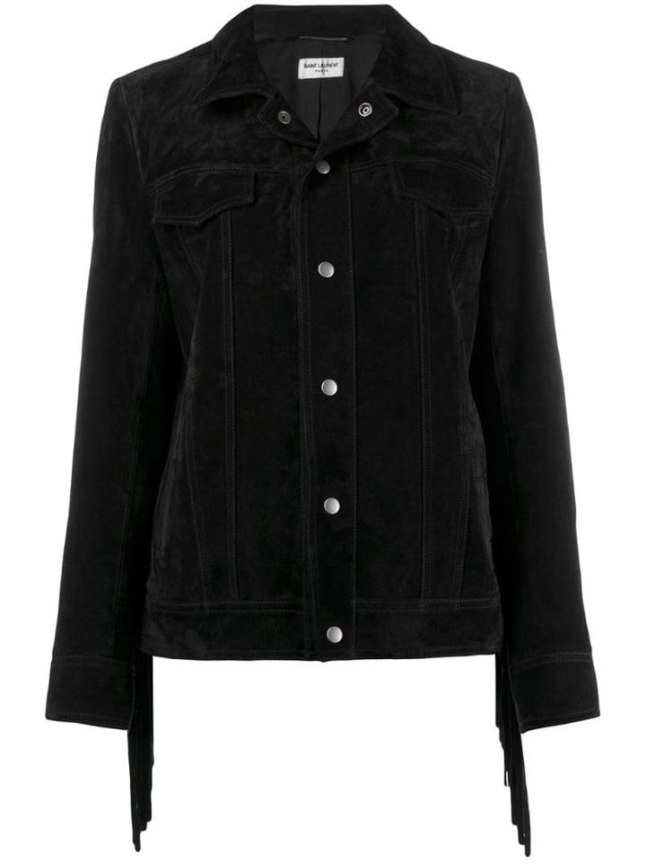 Saint Laurent Snap Fastening Fringed Jacket - Black